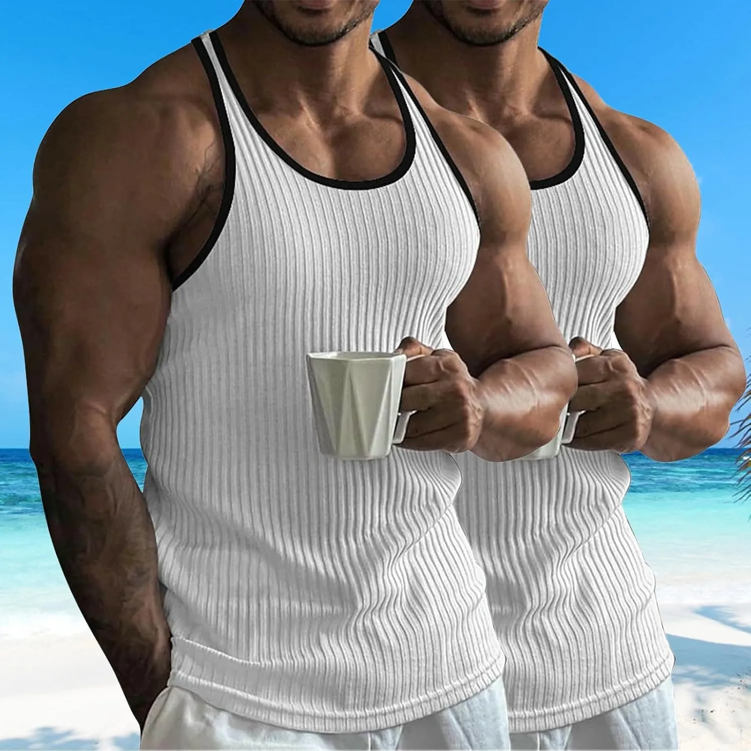 Men's 2 Pack Muscle Tank Tops 2025 Sleeveless Crewneck Solid Casual Tshirts Moisture Wicking Stretch Sport Undershirt