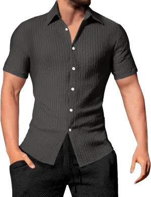 Men's Button Down Shirts Short Sleeve Casual Dress Shirts Summer Solid Beach Vacation Shirts 2025 Summer