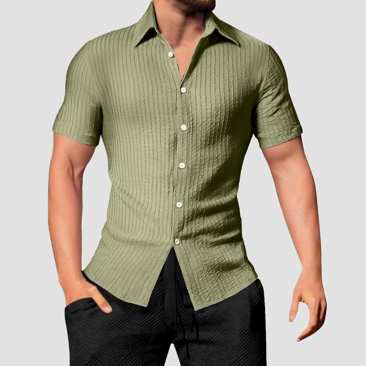 Men's Button Down Shirts Short Sleeve Casual Dress Shirts Summer Solid Beach Vacation Shirts 2025 Summer
