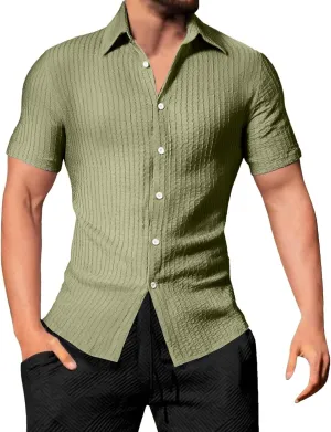 Men's Button Down Shirts Short Sleeve Casual Dress Shirts Summer Solid Beach Vacation Shirts 2025 Summer