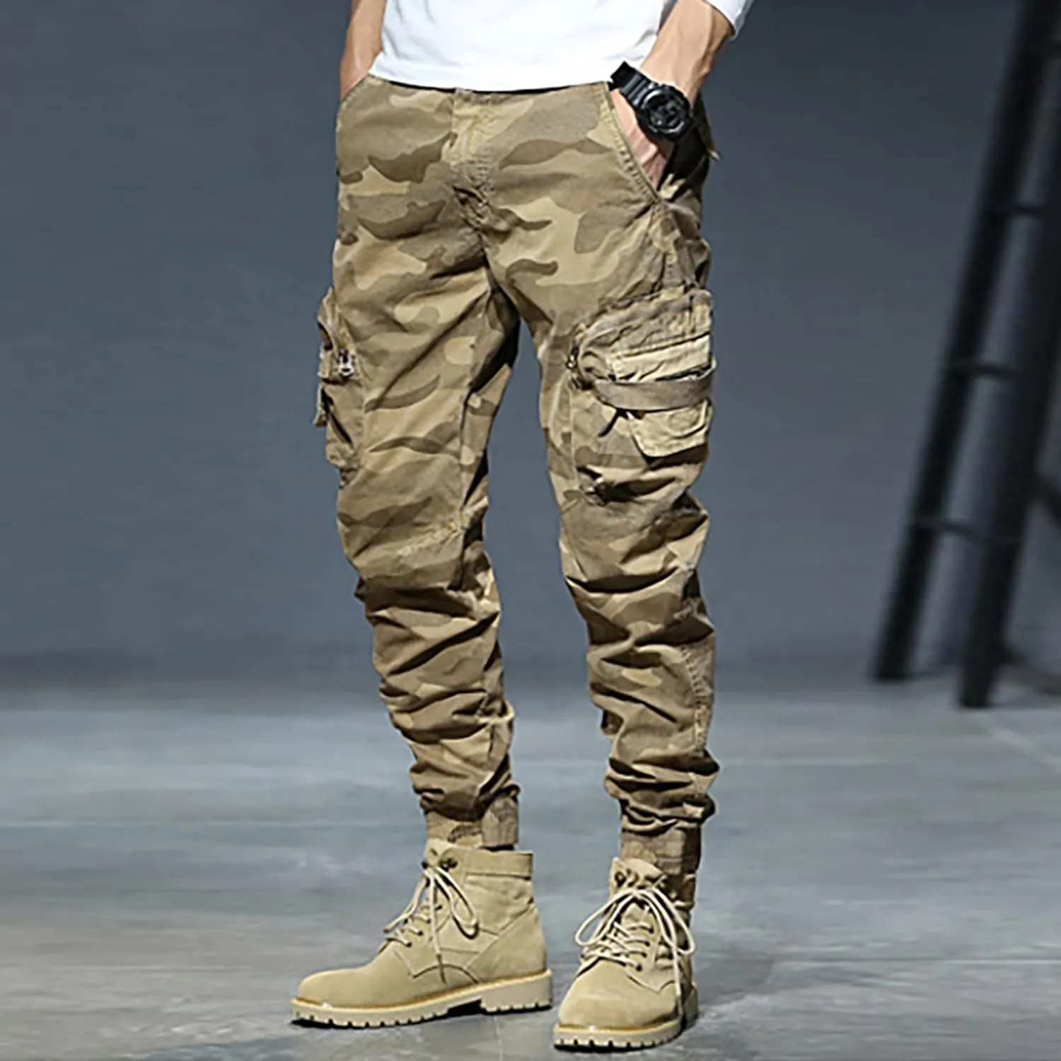 Mens Cargo Work Pants Men's Camouflage Flex Ripstop Tactical Pants Lightweight Hiking Casual Cargo Pants Multi Pockets