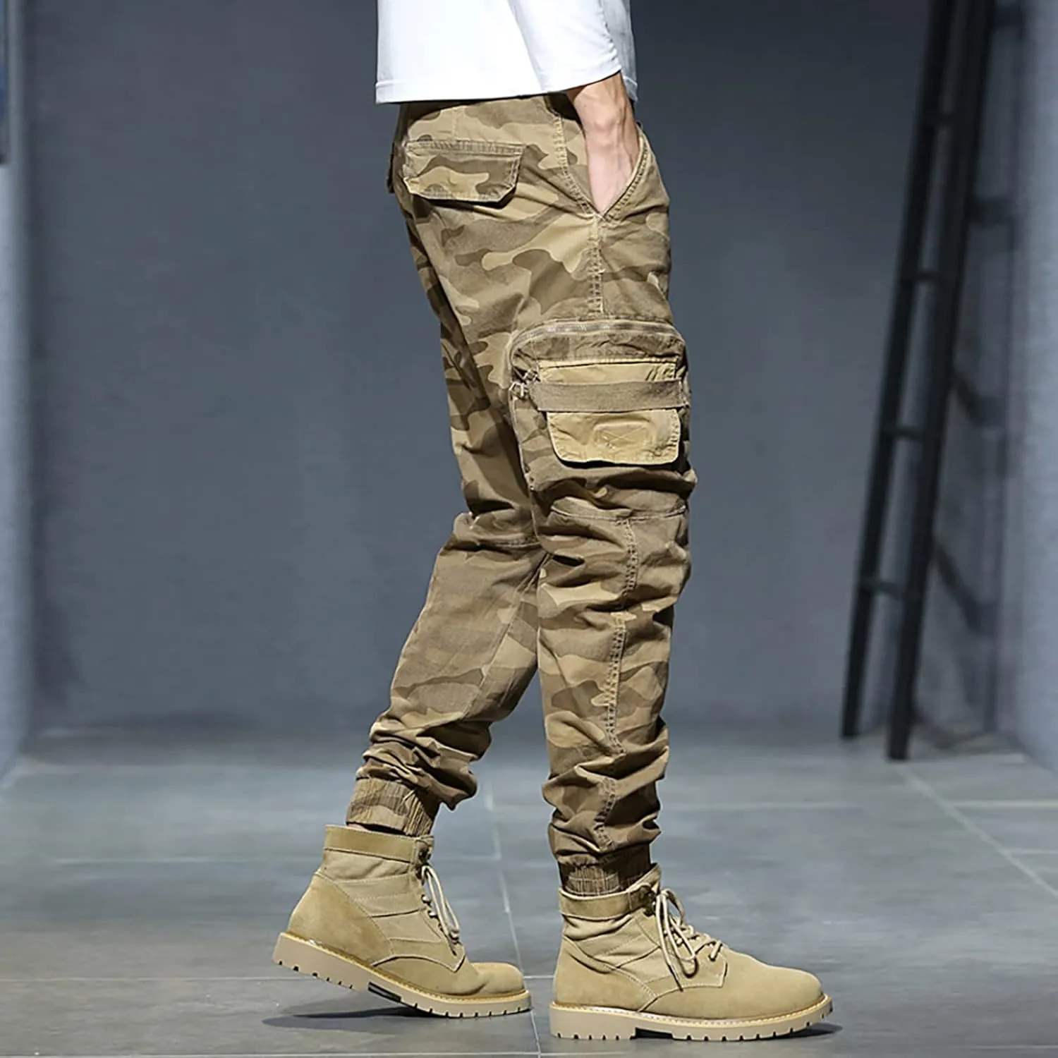 Mens Cargo Work Pants Men's Camouflage Flex Ripstop Tactical Pants Lightweight Hiking Casual Cargo Pants Multi Pockets