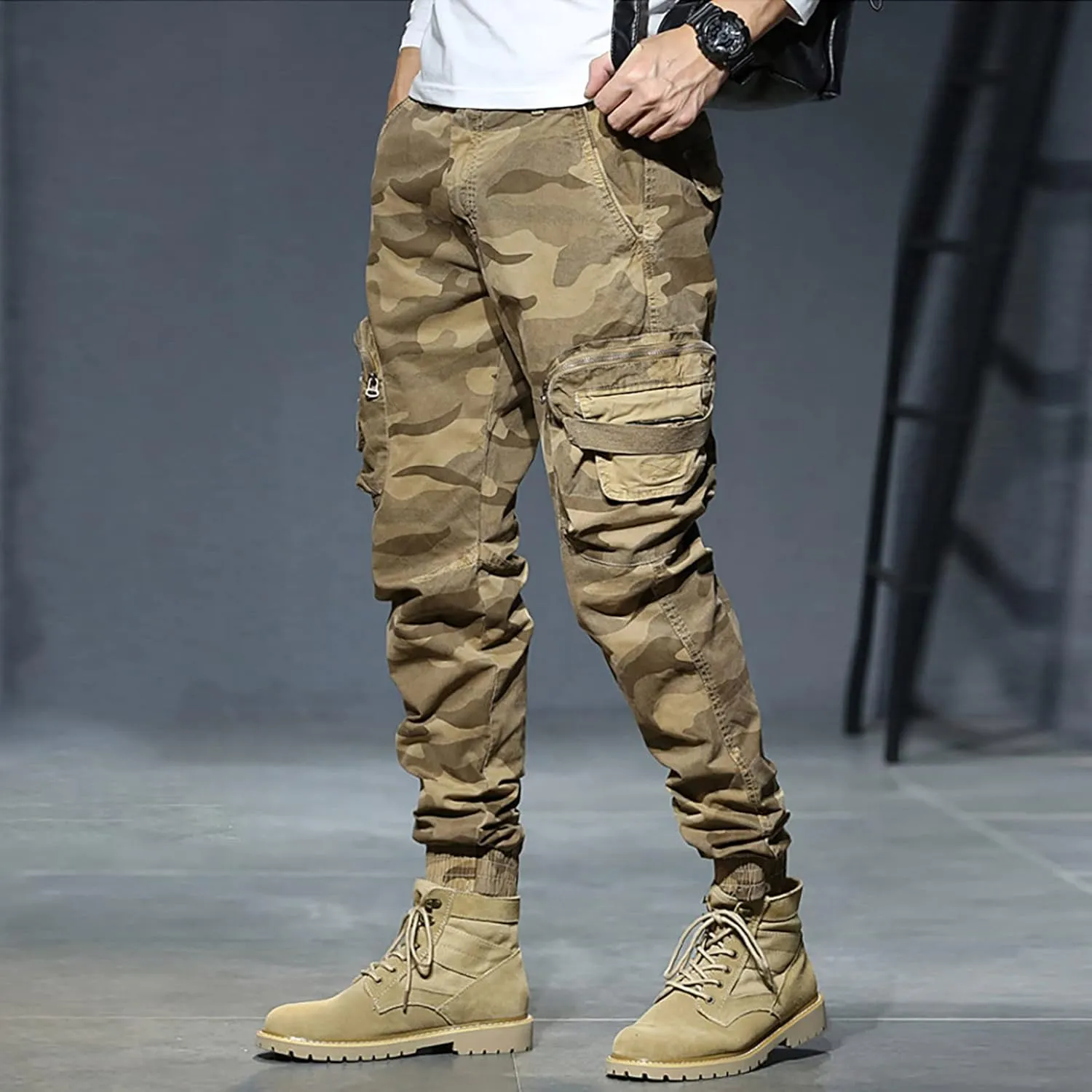 Mens Cargo Work Pants Men's Camouflage Flex Ripstop Tactical Pants Lightweight Hiking Casual Cargo Pants Multi Pockets
