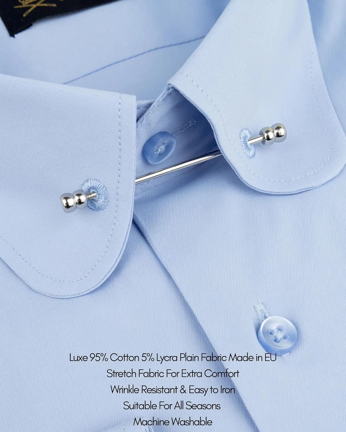 Men's Club Collar Dress Shirt with Pin Collar Bar | Long Sleeve | Button-Up Stylish Formal
