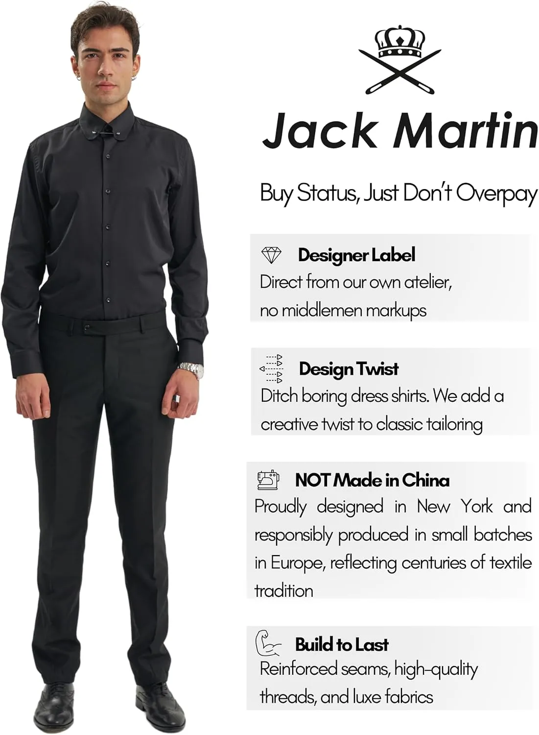 Men's Club Collar Dress Shirt with Pin Collar Bar | Long Sleeve | Button-Up Stylish Formal