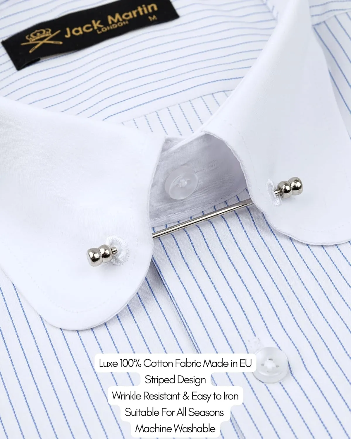 Men's Club Collar Dress Shirt with Pin Collar Bar | Long Sleeve | Button-Up Stylish Formal