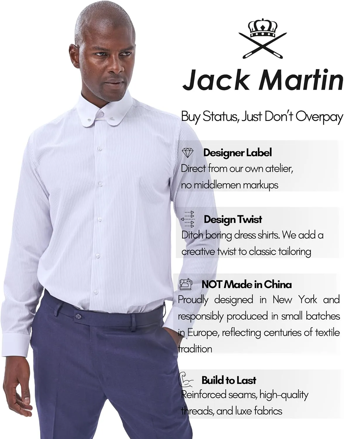 Men's Club Collar Dress Shirt with Pin Collar Bar | Long Sleeve | Button-Up Stylish Formal