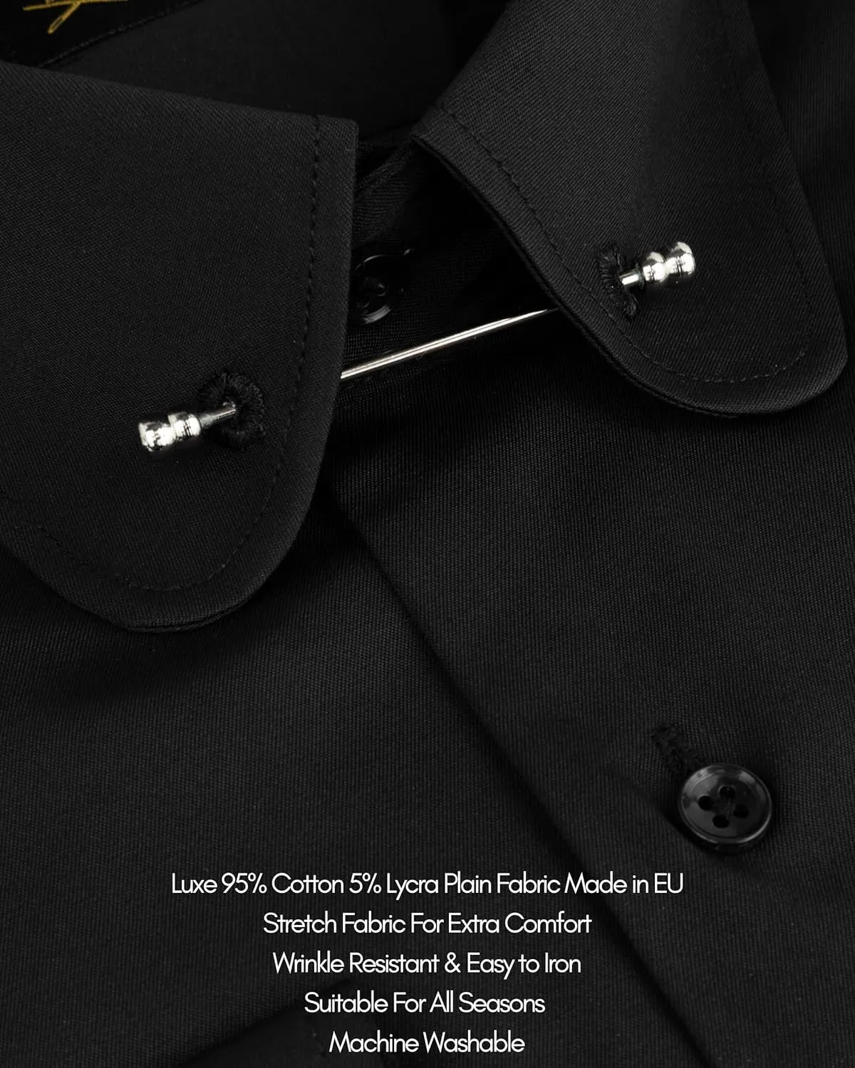 Men's Club Collar Dress Shirt with Pin Collar Bar | Long Sleeve | Button-Up Stylish Formal
