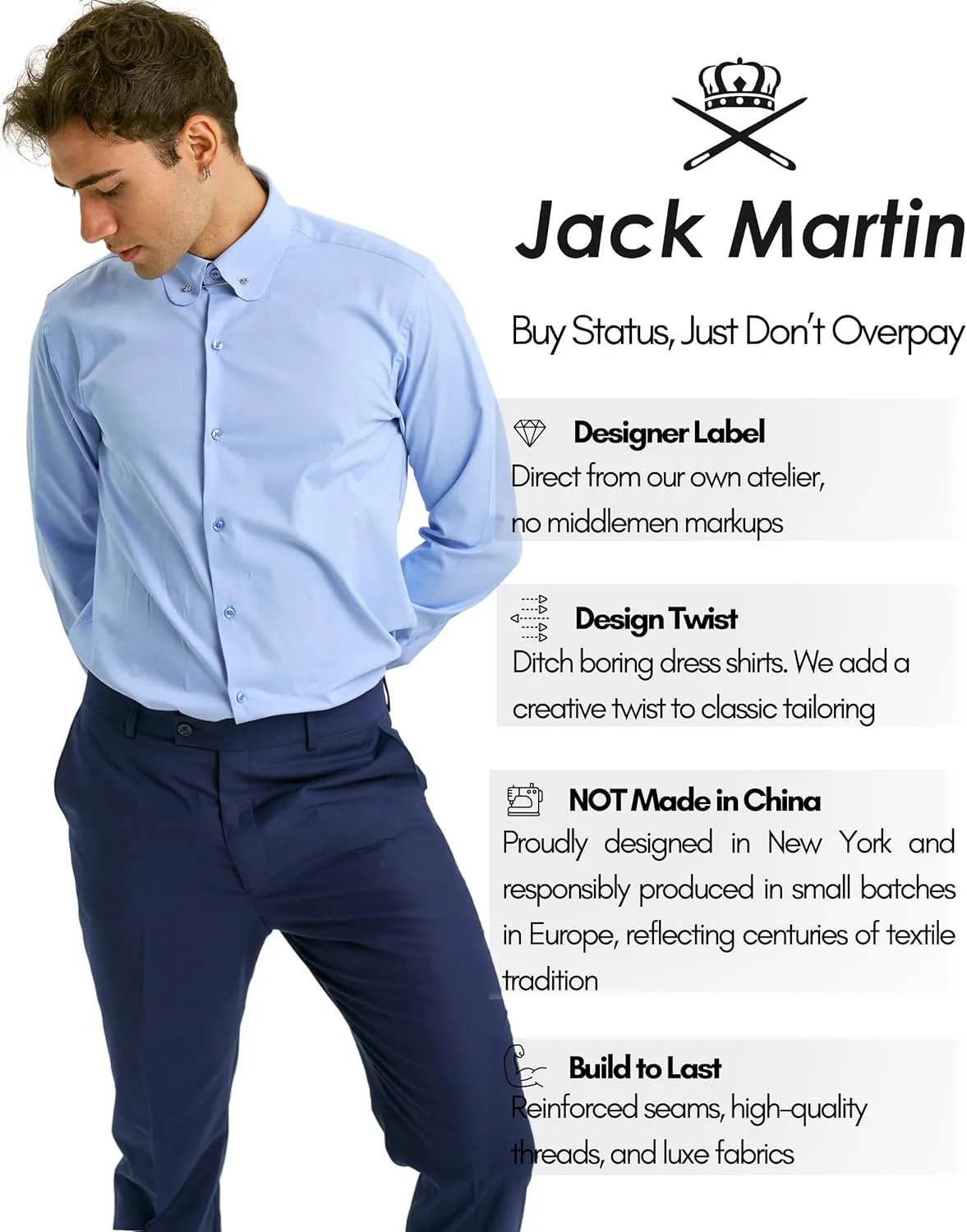 Men's Club Collar Dress Shirt with Pin Collar Bar | Long Sleeve | Button-Up Stylish Formal