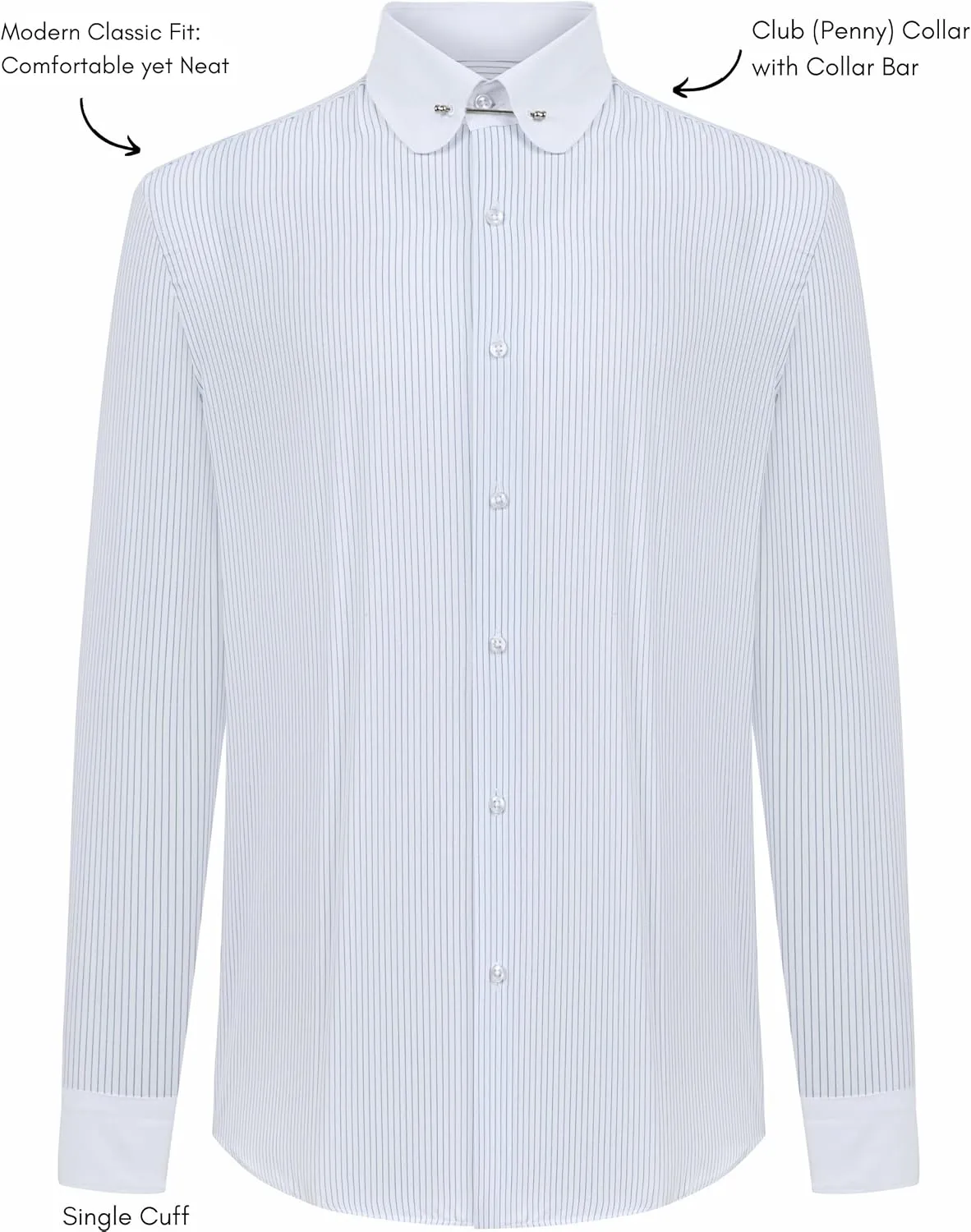 Men's Club Collar Dress Shirt with Pin Collar Bar | Long Sleeve | Button-Up Stylish Formal