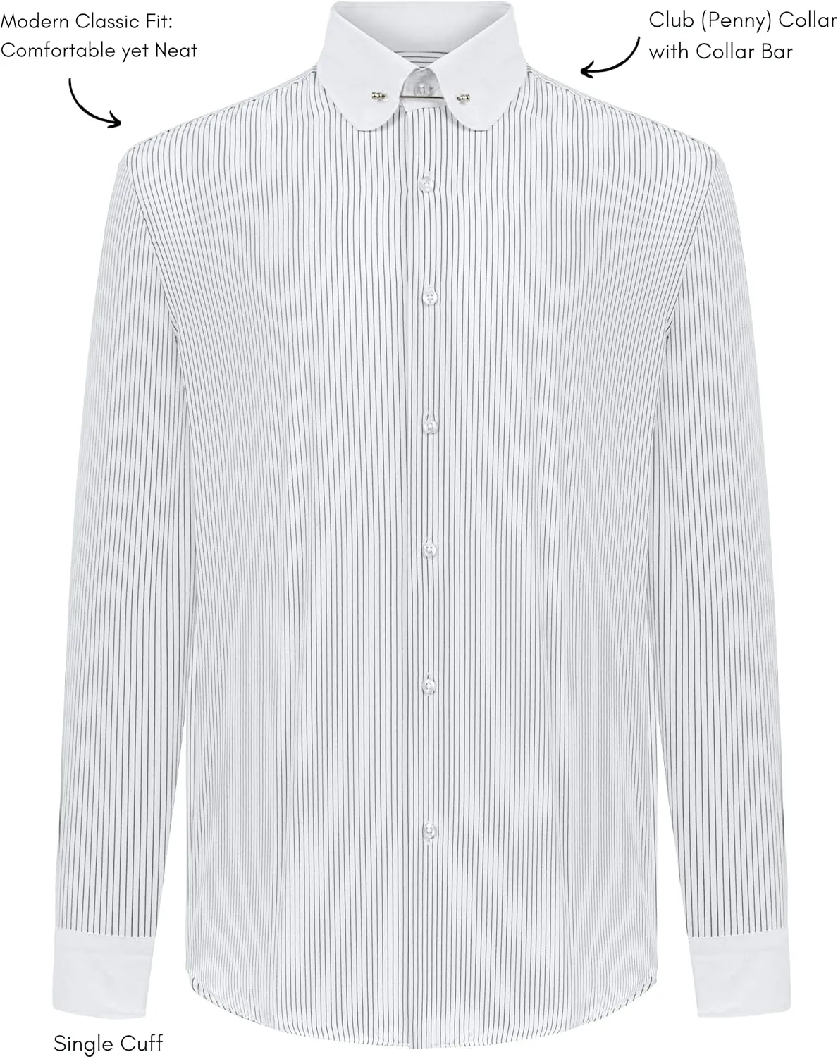 Men's Club Collar Dress Shirt with Pin Collar Bar | Long Sleeve | Button-Up Stylish Formal