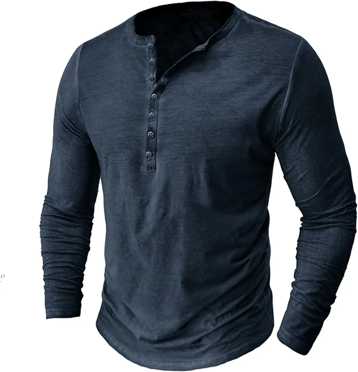 Mens Distressed Henley Shirts Classic Retro Long Sleeve Cotton Tee Shirts Casual Button Down Washed T-Shirts