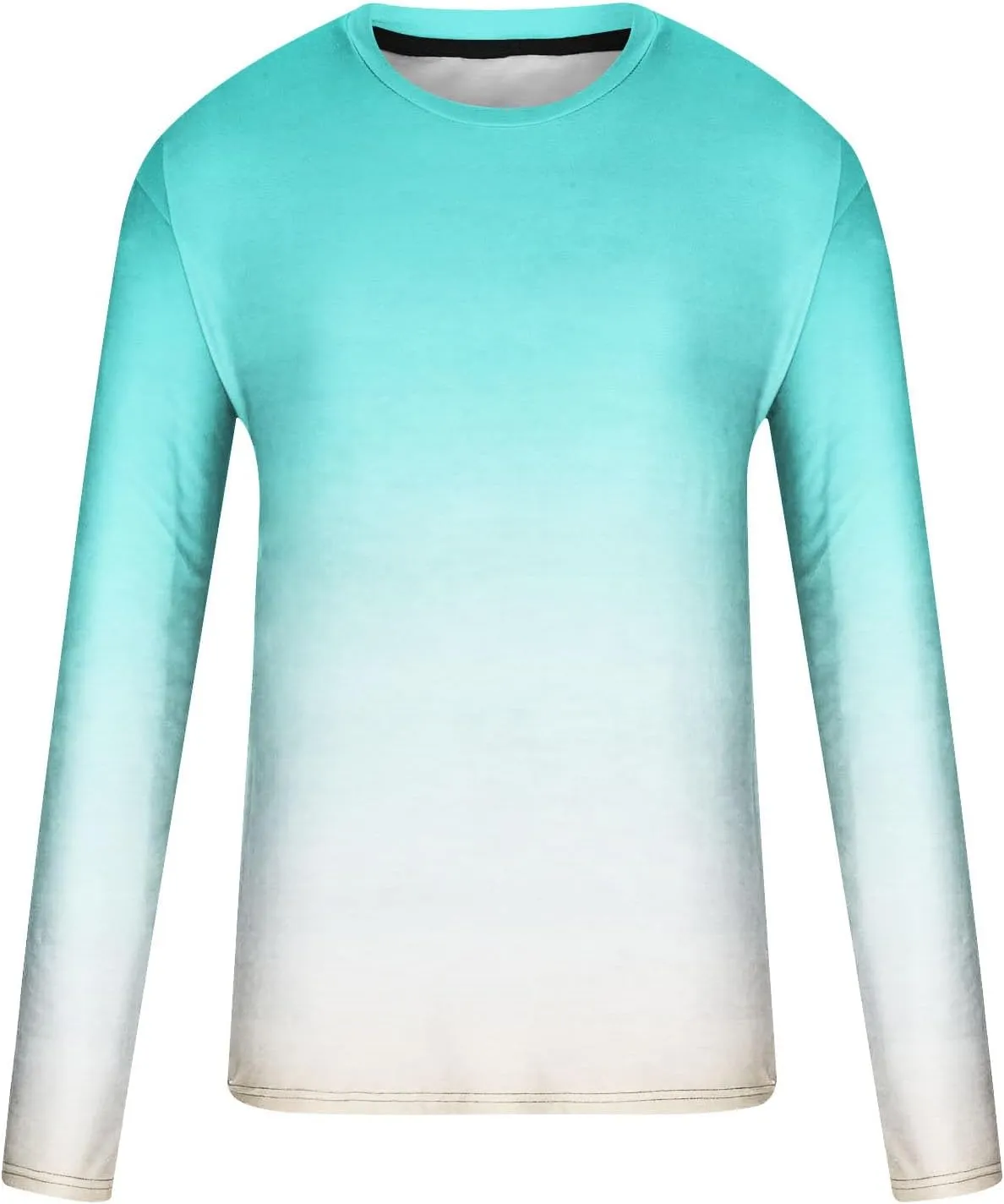 Men's Fashion Gradient Printed Shirts Long Sleeve Round Neck Pullover Athletic Workout Shirts Running Sport Shirts