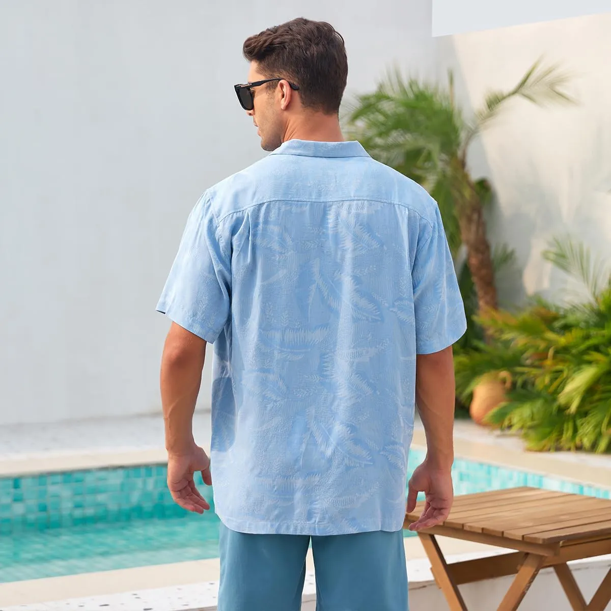 Mens Hawaiian Shirts Silk Botton Down Short Sleeve Shirts Tropical Casual Beach Shirt Camp Shirts