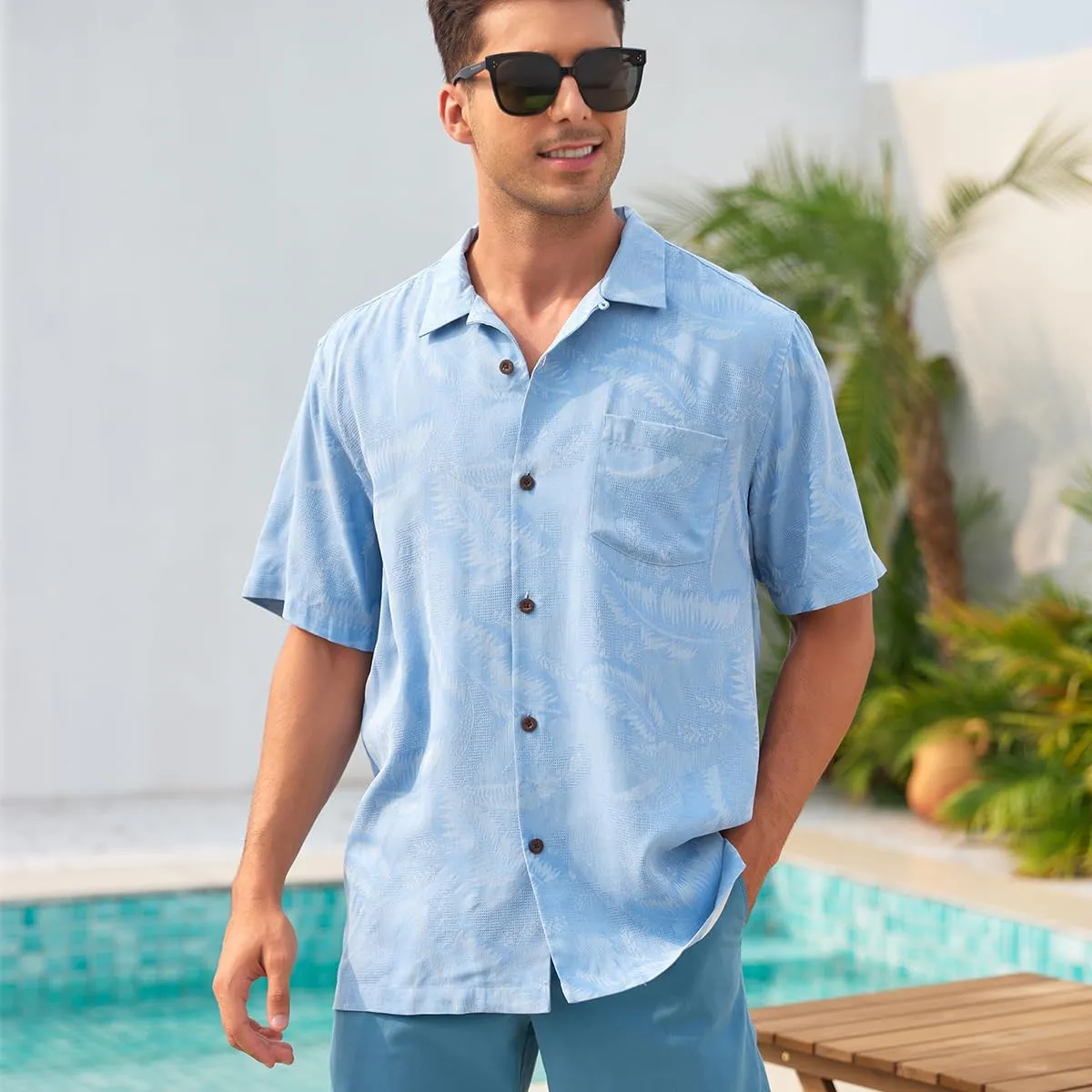 Mens Hawaiian Shirts Silk Botton Down Short Sleeve Shirts Tropical Casual Beach Shirt Camp Shirts