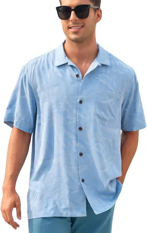 Mens Hawaiian Shirts Silk Botton Down Short Sleeve Shirts Tropical Casual Beach Shirt Camp Shirts