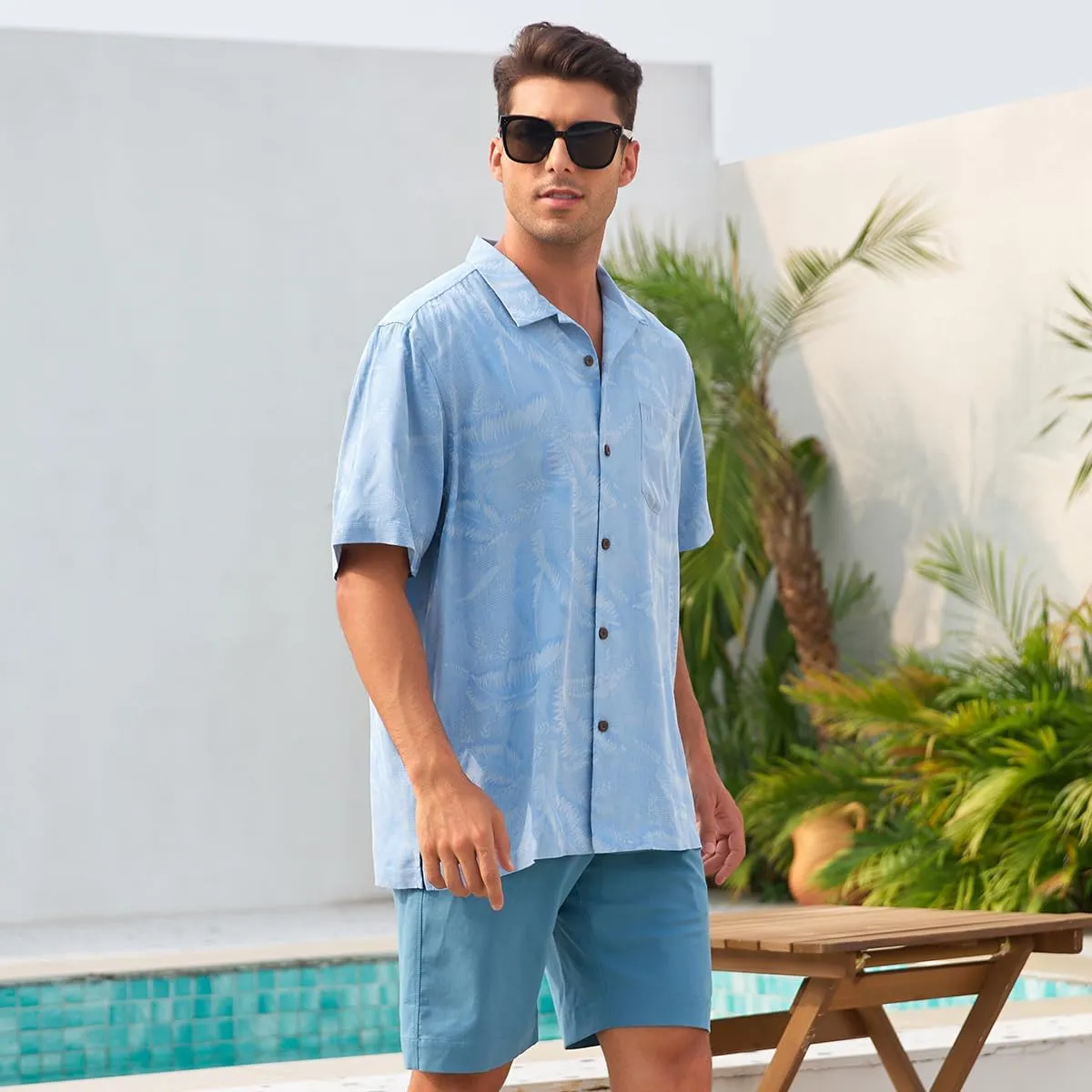 Mens Hawaiian Shirts Silk Botton Down Short Sleeve Shirts Tropical Casual Beach Shirt Camp Shirts