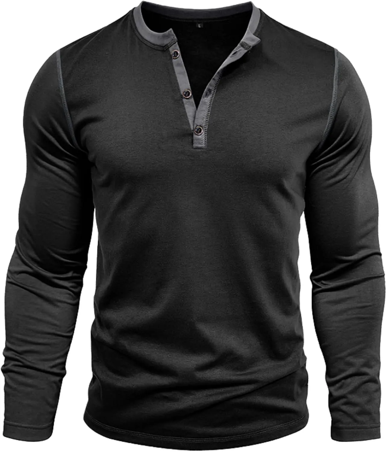 Men's Henley Shirts Classic Casual Basic Tee Shirts Long Sleeve Cotton Button T Shirts