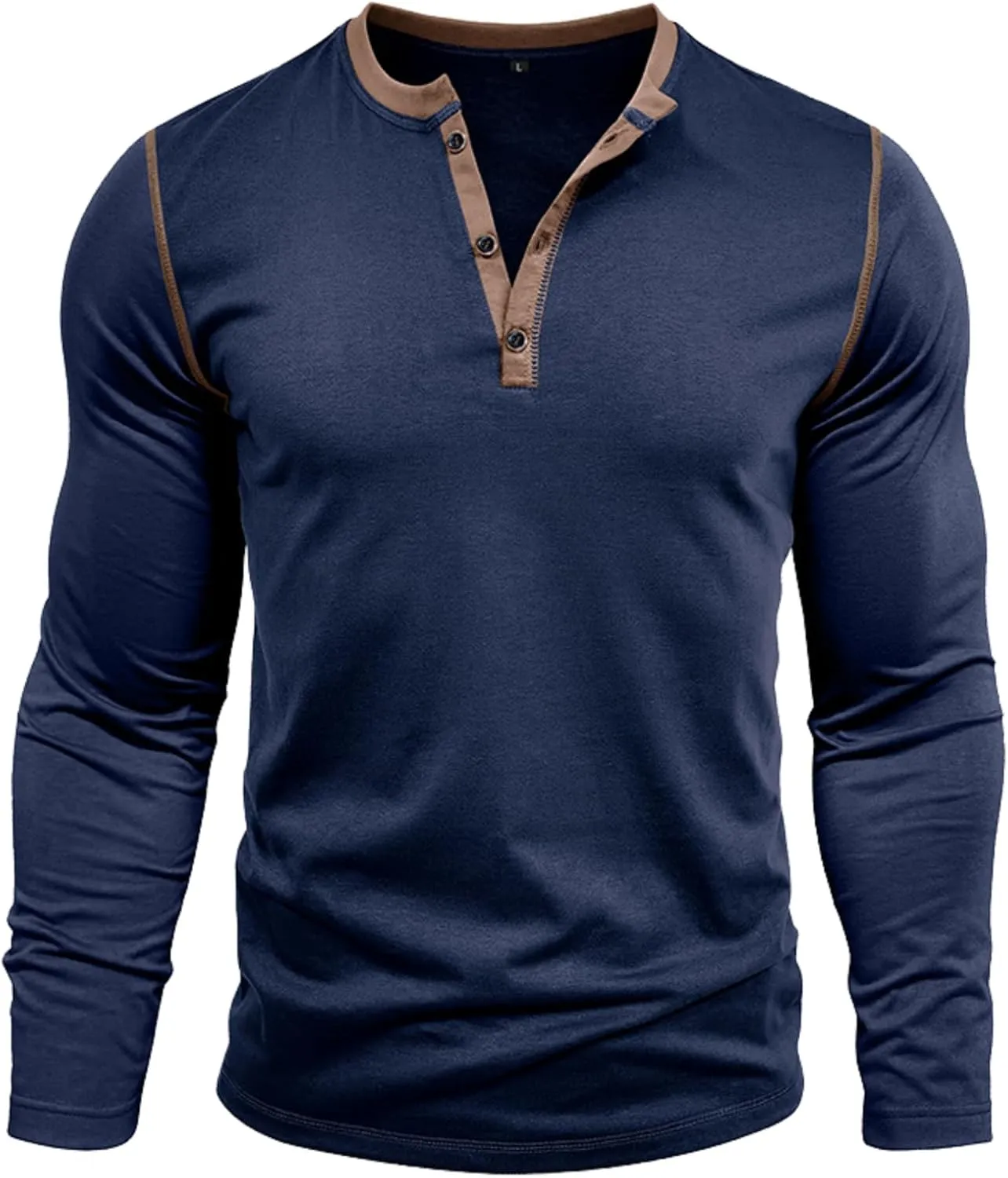 Men's Henley Shirts Classic Casual Basic Tee Shirts Long Sleeve Cotton Button T Shirts