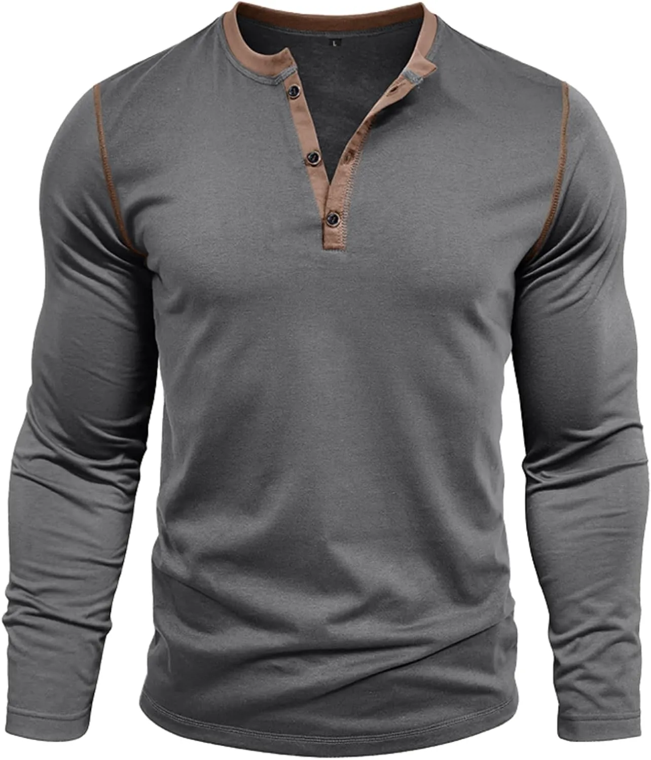 Men's Henley Shirts Classic Casual Basic Tee Shirts Long Sleeve Cotton Button T Shirts