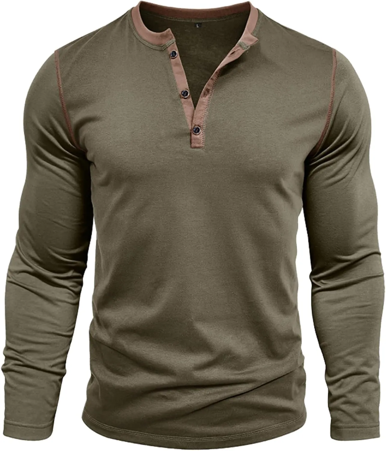 Men's Henley Shirts Classic Casual Basic Tee Shirts Long Sleeve Cotton Button T Shirts
