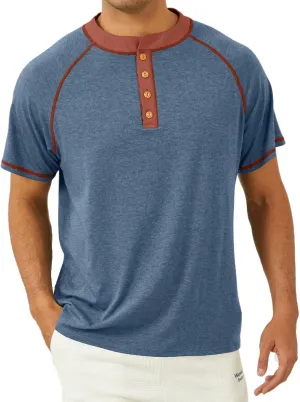 Mens Henley Shirts Short Sleeve Casual Classic Cotton T-Shirts Summer Lightweight Button Tee Shirts