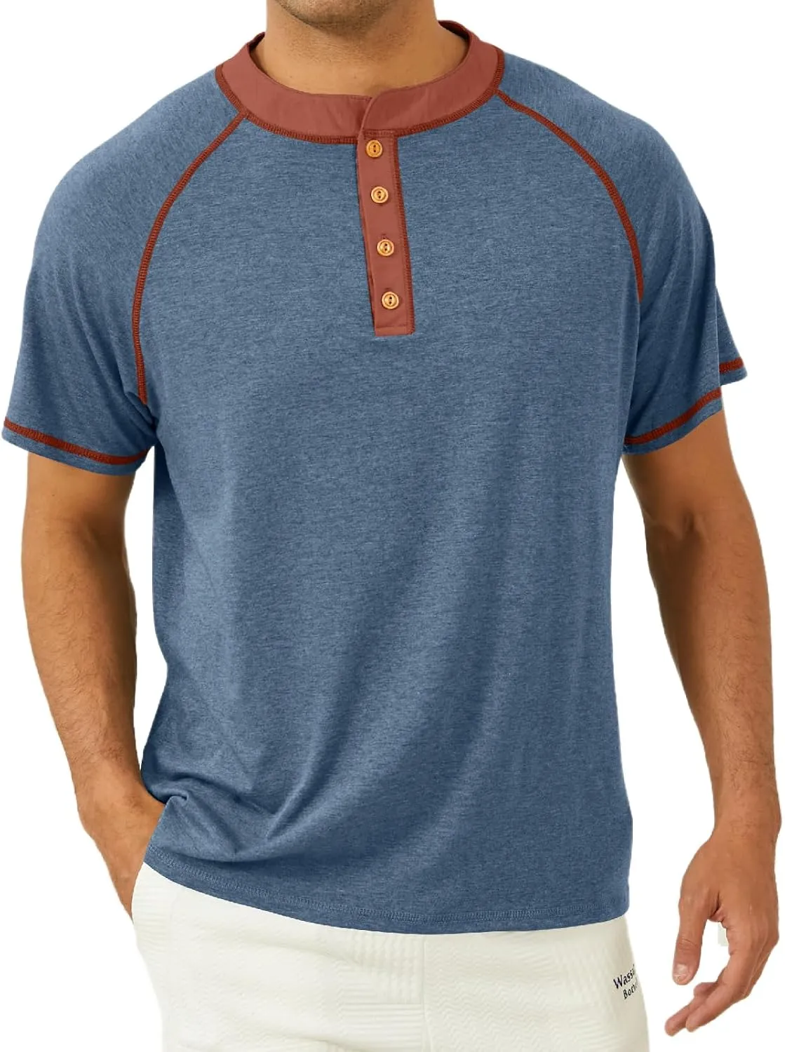 Mens Henley Shirts Short Sleeve Casual Classic Cotton T-Shirts Summer Lightweight Button Tee Shirts