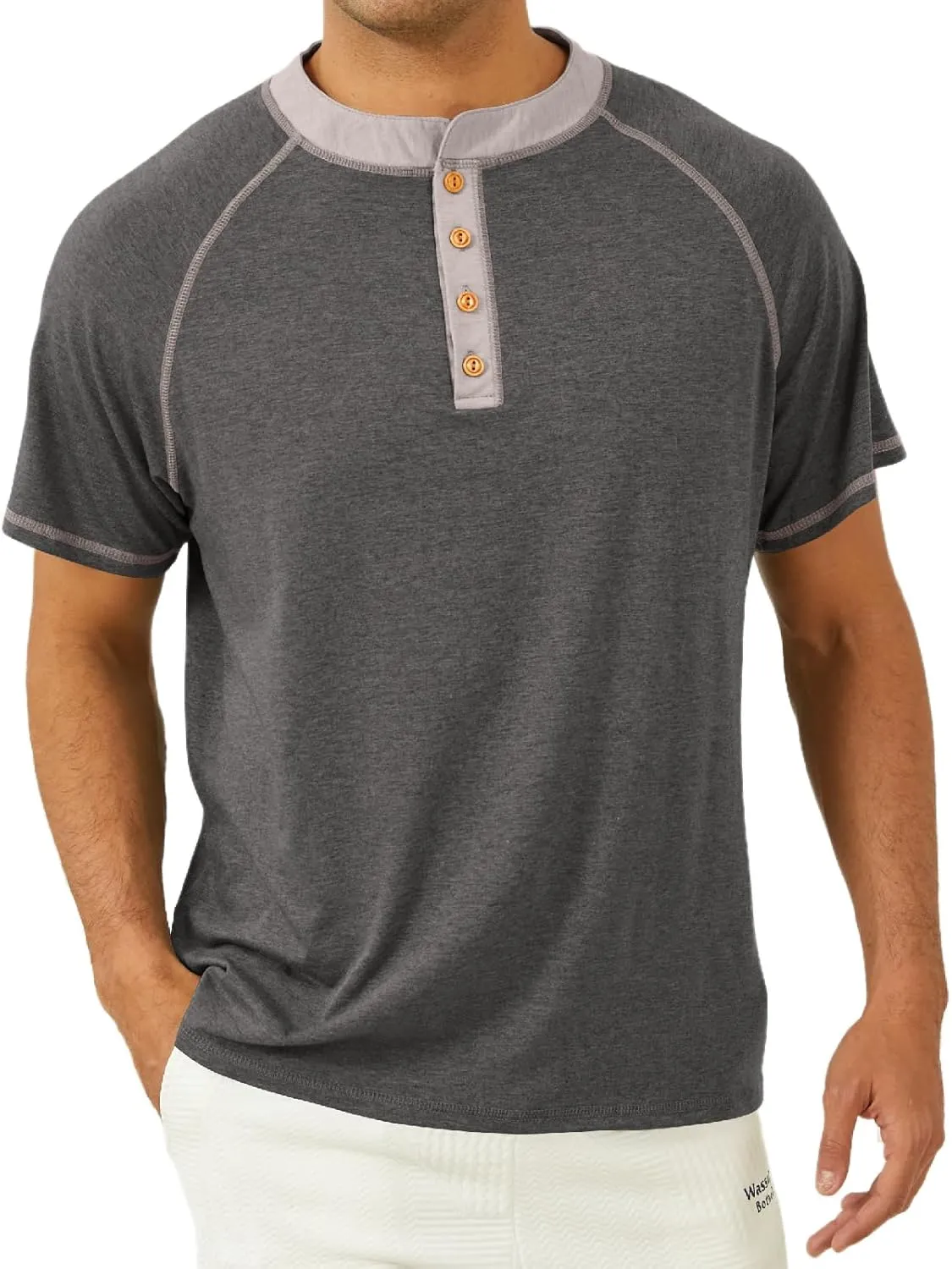 Mens Henley Shirts Short Sleeve Casual Classic Cotton T-Shirts Summer Lightweight Button Tee Shirts