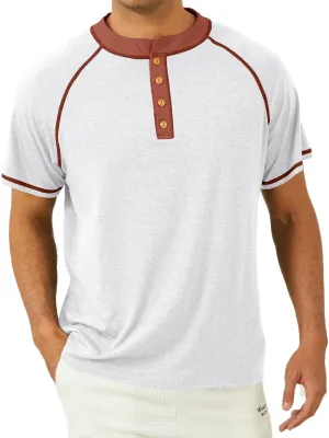 Mens Henley Shirts Short Sleeve Casual Classic Cotton T-Shirts Summer Lightweight Button Tee Shirts