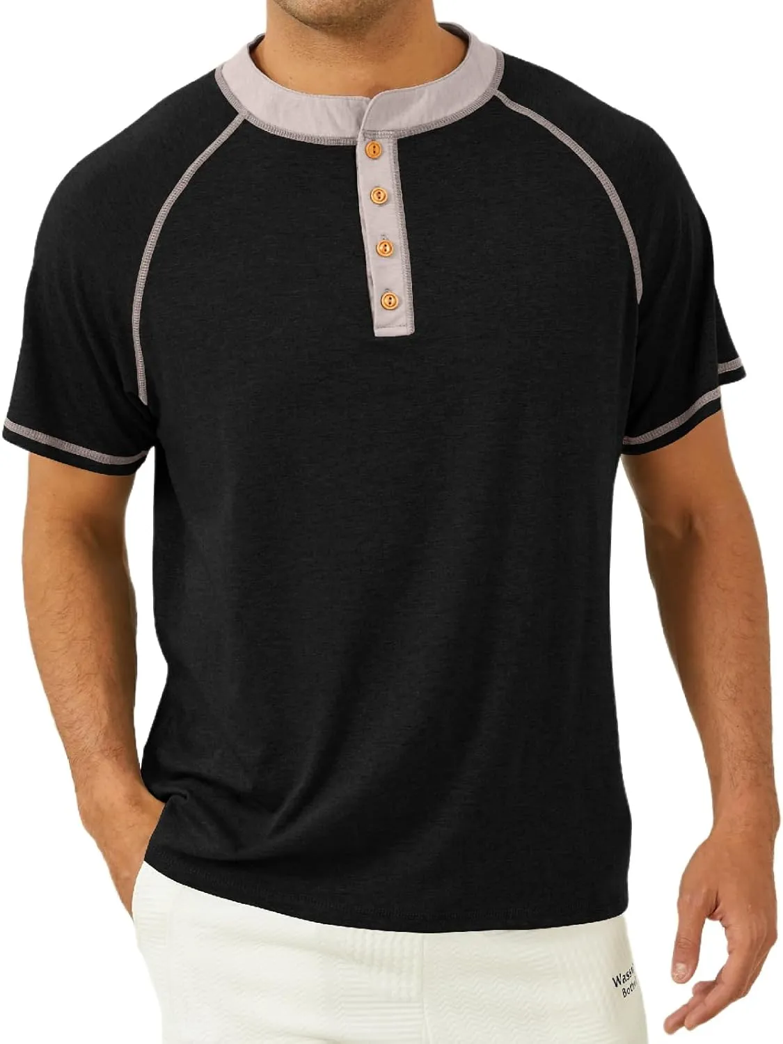 Mens Henley Shirts Short Sleeve Casual Classic Cotton T-Shirts Summer Lightweight Button Tee Shirts