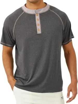 Mens Henley Shirts Short Sleeve Casual Classic Cotton T-Shirts Summer Lightweight Button Tee Shirts