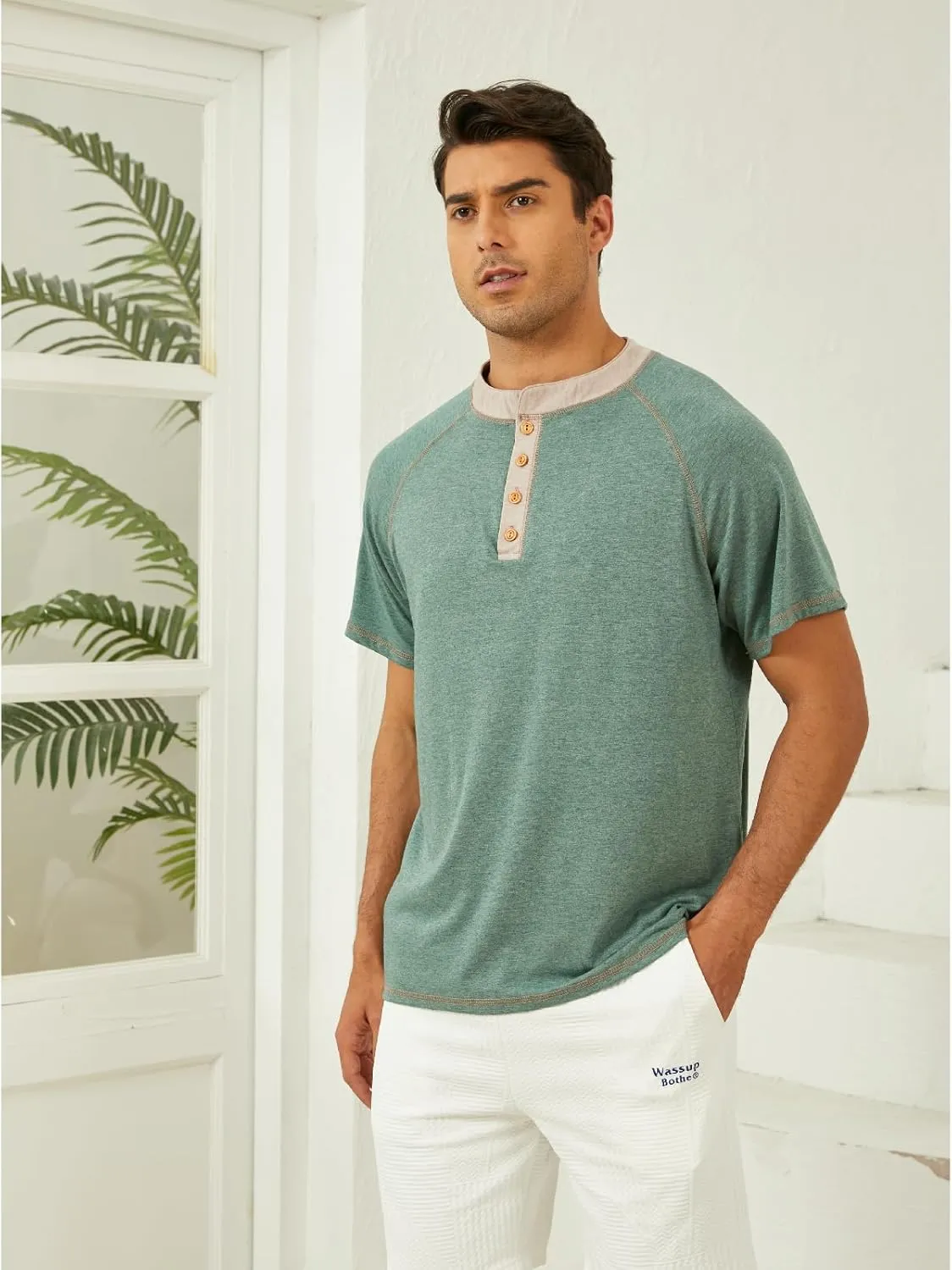 Mens Henley Shirts Short Sleeve Casual Classic Cotton T-Shirts Summer Lightweight Button Tee Shirts