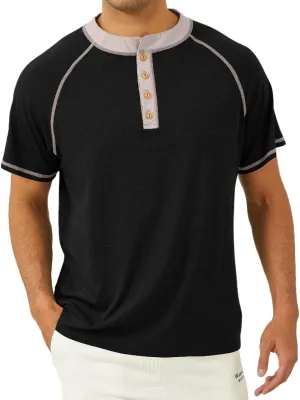 Mens Henley Shirts Short Sleeve Casual Classic Cotton T-Shirts Summer Lightweight Button Tee Shirts