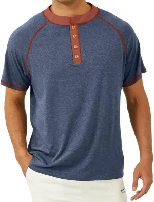 Mens Henley Shirts Short Sleeve Casual Classic Cotton T-Shirts Summer Lightweight Button Tee Shirts