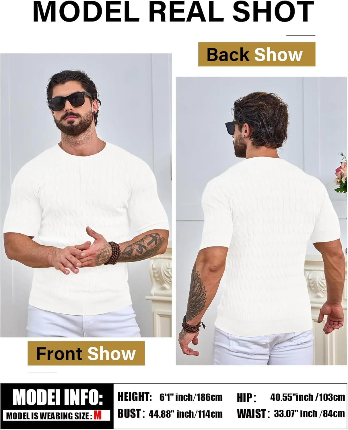 Men's Knit Polo Shirts Short Sleeve Texture Henley Shirts Knitted T-Shirts Casual Lightweight Golf Shirts