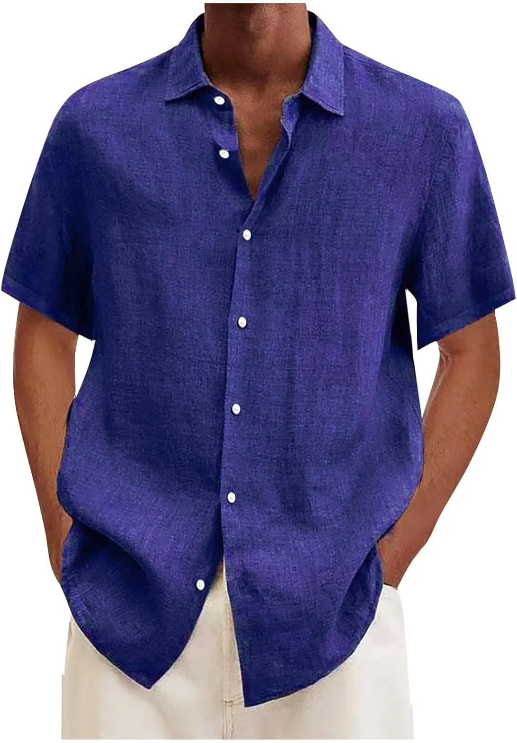 Mens Linen Shirts Casual Short Sleeve Summer Beach Shirts Loose Fit Cotton Linen Shirts Resort Clothings
