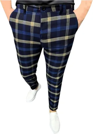 Mens Plaid Pants Skinny Dress Pants Slim Fit Business Slacks Casual Work Pants Comfy Suit Pants Comfy Golf Trousers