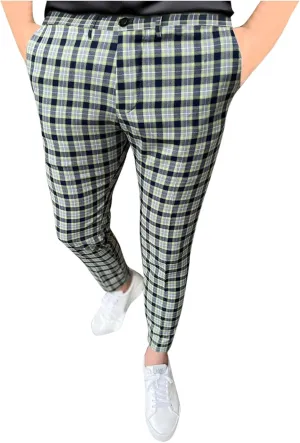 Mens Plaid Pants Skinny Dress Pants Slim Fit Business Slacks Casual Work Pants Comfy Suit Pants Comfy Golf Trousers