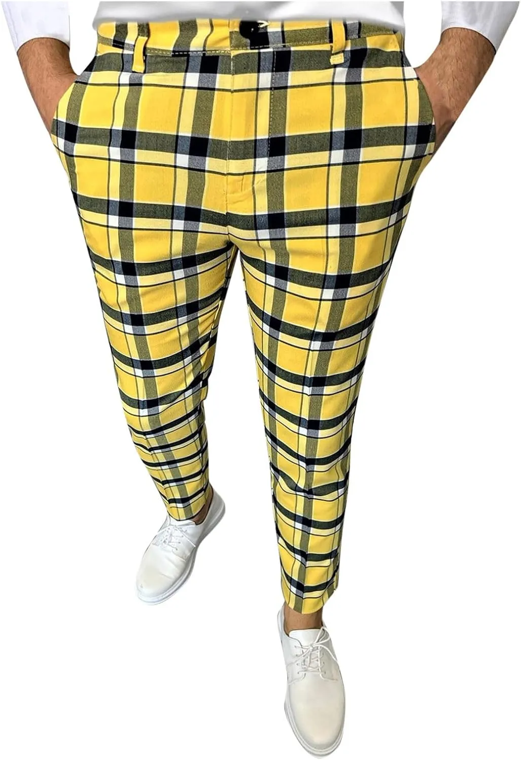 Mens Plaid Pants Skinny Dress Pants Slim Fit Business Slacks Casual Work Pants Comfy Suit Pants Comfy Golf Trousers