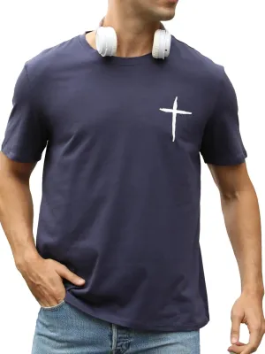 Mens Short Sleeve Cotton T-Shirts Crew Neck Jesus Cross Printed Shirts Faith Christ Shirts