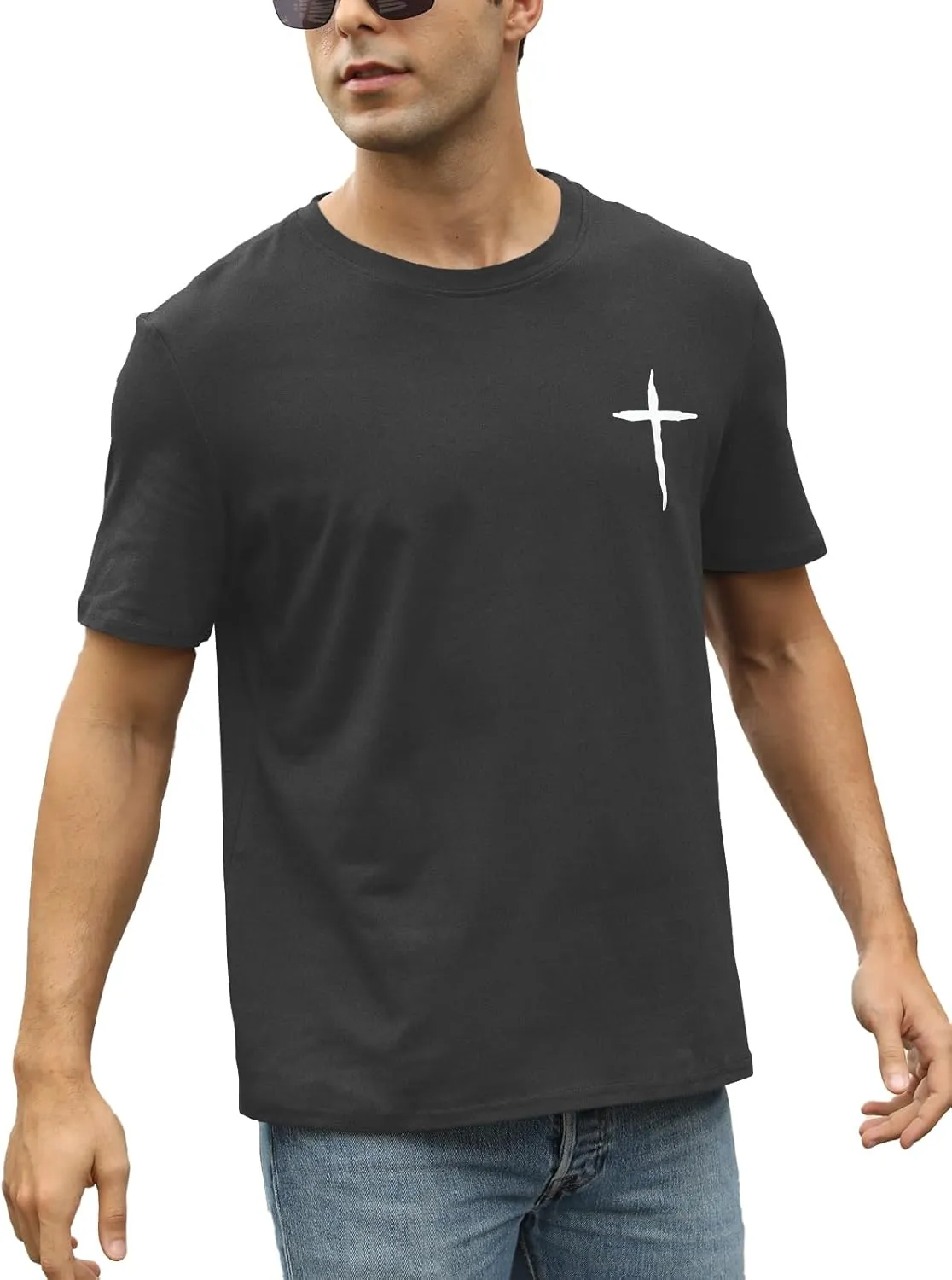 Mens Short Sleeve Cotton T-Shirts Crew Neck Jesus Cross Printed Shirts Faith Christ Shirts