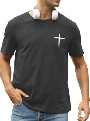Mens Short Sleeve Cotton T-Shirts Crew Neck Jesus Cross Printed Shirts Faith Christ Shirts