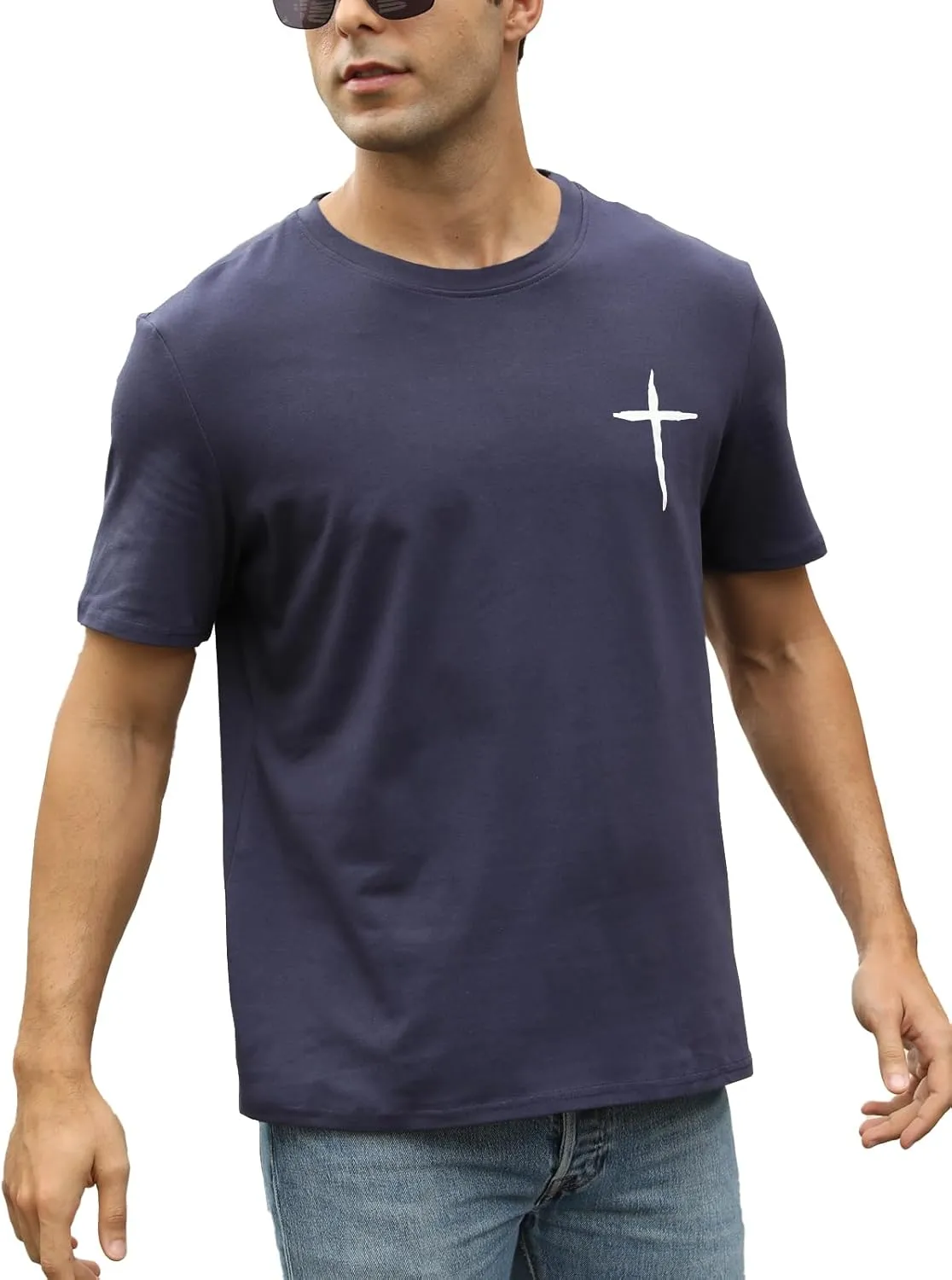 Mens Short Sleeve Cotton T-Shirts Crew Neck Jesus Cross Printed Shirts Faith Christ Shirts