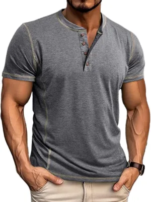 Mens Short Sleeve Shirts Casual Cotton Basic Henley Shirts Summer Lightweight T-Shirts