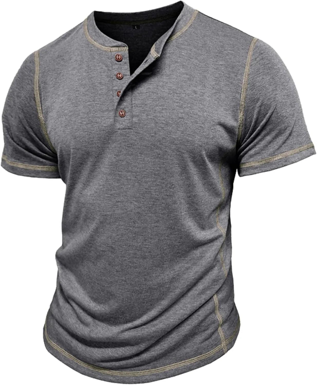 Mens Short Sleeve Shirts Casual Cotton Basic Henley Shirts Summer Lightweight T-Shirts