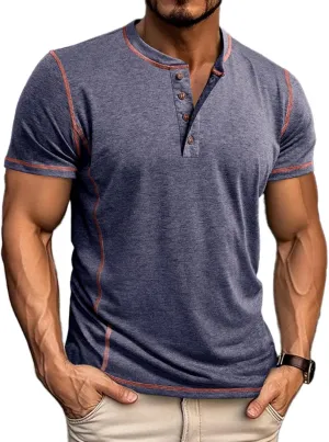 Mens Short Sleeve Shirts Casual Cotton Basic Henley Shirts Summer Lightweight T-Shirts
