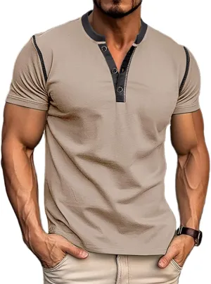 Mens Short Sleeve Shirts Casual Cotton Henley Shirts Slim Fit Summer Classic T-Shirts