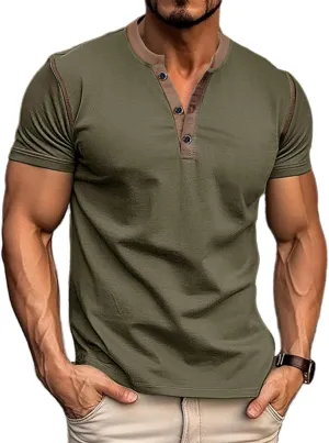 Mens Short Sleeve Shirts Casual Cotton Henley Shirts Slim Fit Summer Classic T-Shirts