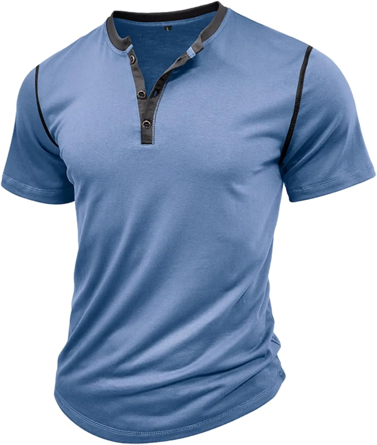 Mens Short Sleeve Shirts Casual Cotton Henley Shirts Slim Fit Summer Classic T-Shirts