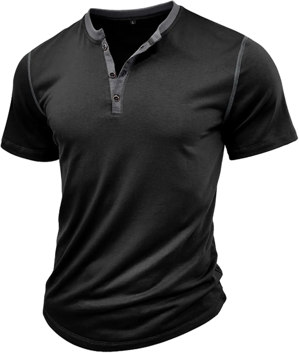 Mens Short Sleeve Shirts Casual Cotton Henley Shirts Slim Fit Summer Classic T-Shirts